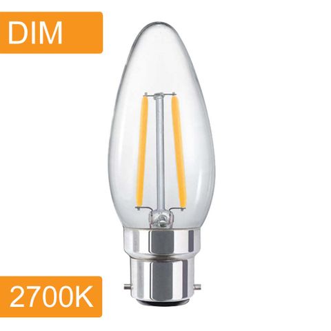 Candle C35 4w LED Filament - Dim - B22 - 2700K