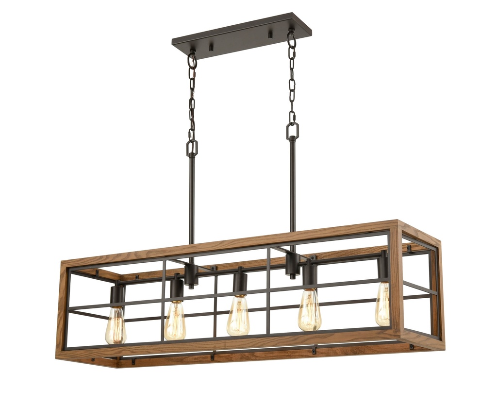 Pendant Light ESx5 Rectangular Medium Oak Wood L 1066mm