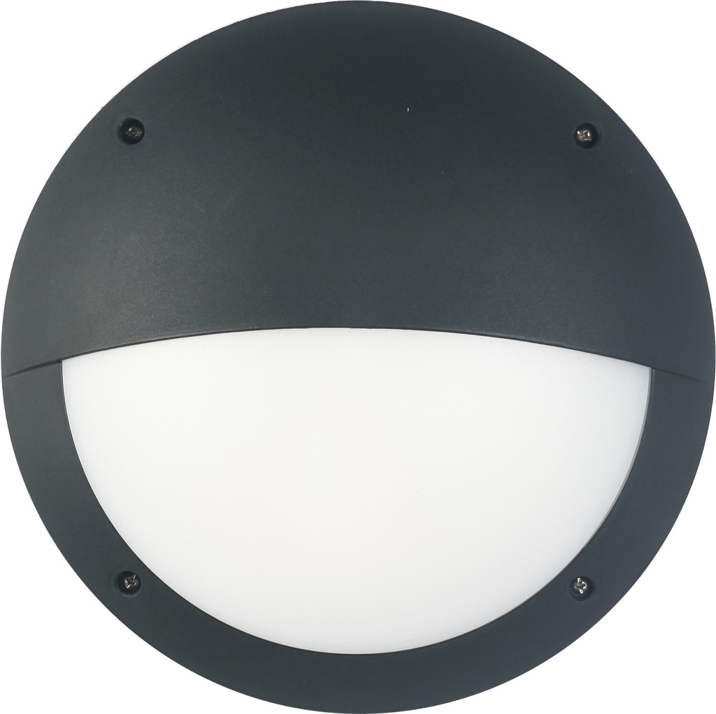 Exterior Bulkhead 12W Round Black 4000K IP66 OD300mm Eyelid 500LM