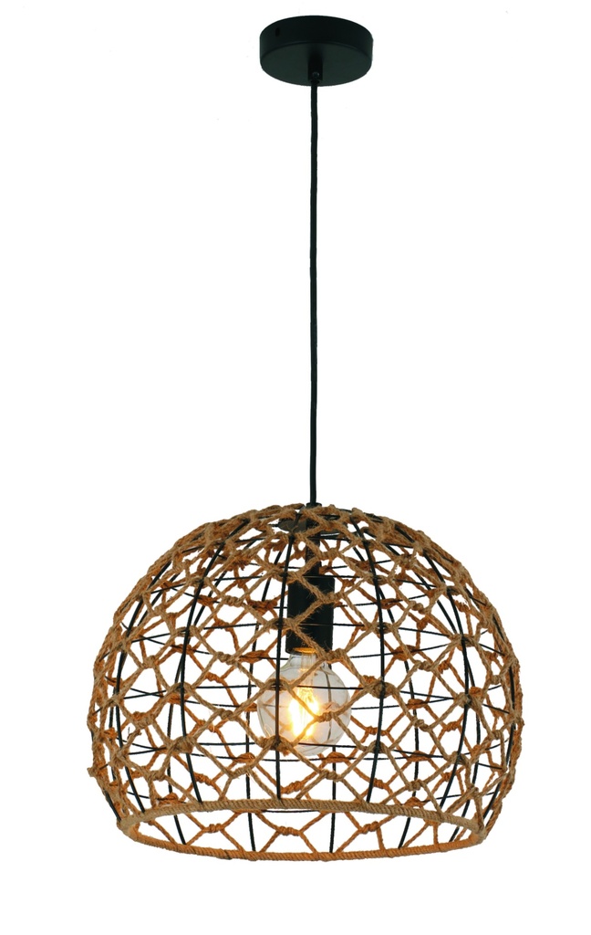 Pendant Light ES 40W Wine Glass Hemp Rope & Black Hardware OD360mm