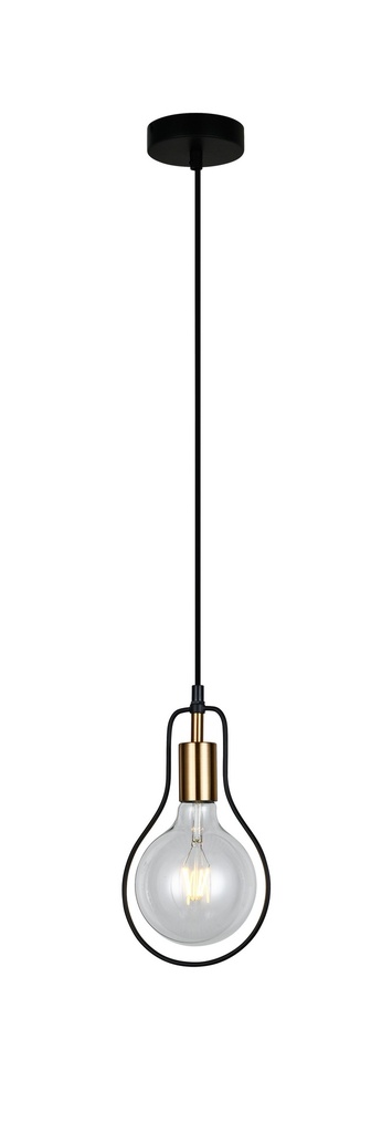 Pendant Light ES Black Wire Pear with Antique Brass Highlight OD170mm