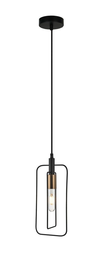 Pendant Light ES Black Rectangular with Antique Brass Highlight OD150m