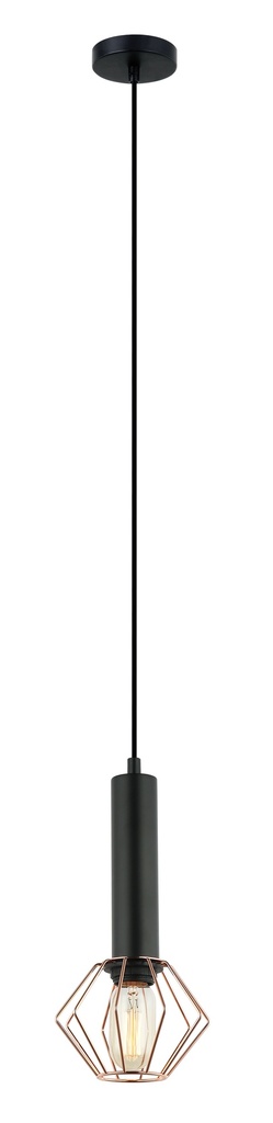 Pendant Light ES Matte Black with Copper Cage Diamond OD150mm