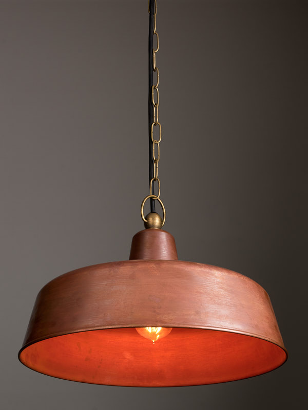 Pendant Light ES Aged Copper Angled Dome OD400mm x H175mm