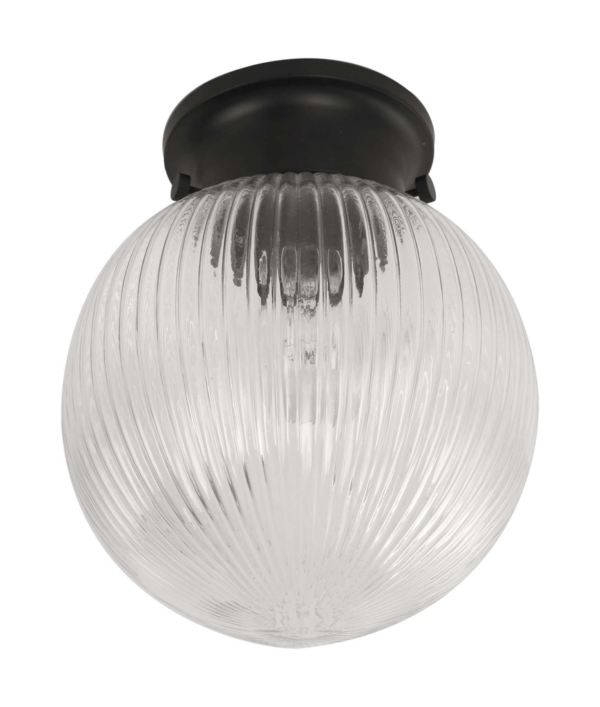 DIY Batten Fitting Clear Glass Ribbed Sphere OD200mm
