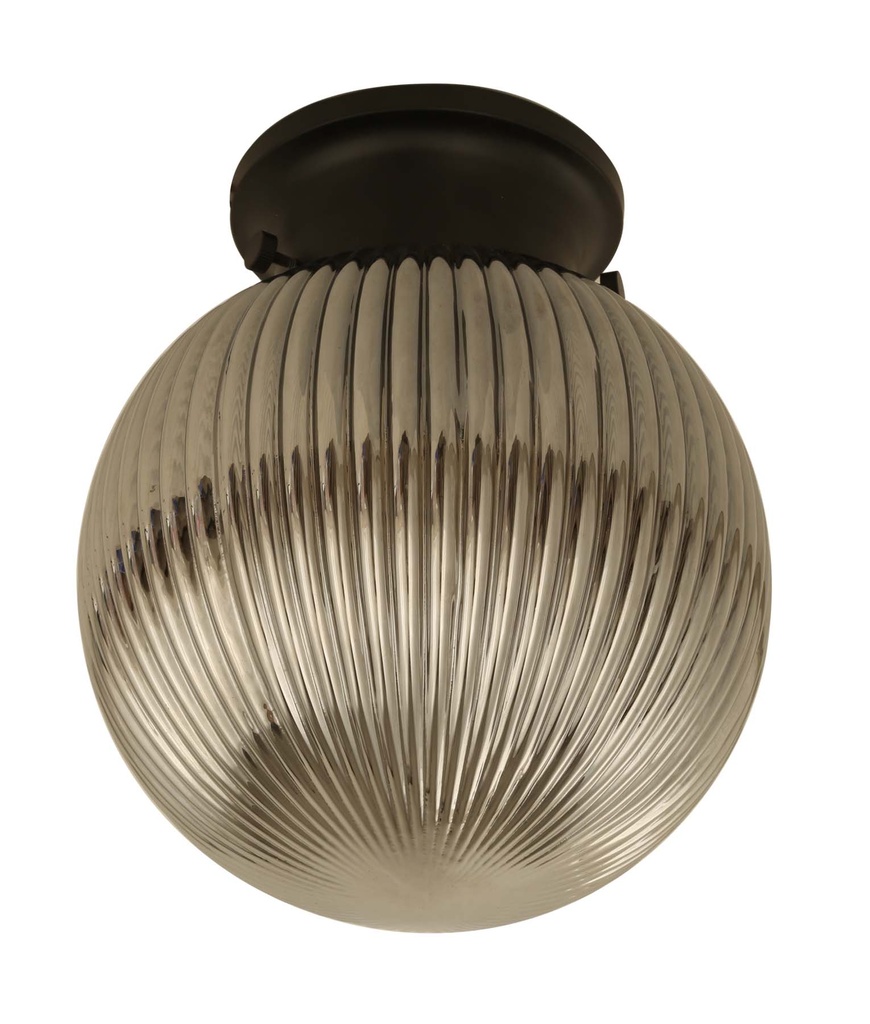 DIY Batten Fitting Smoke Glass Ribbed Sphere OD200mm