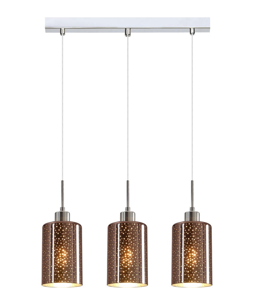 Pendant Light ES x 3 72W Glass With Dotted Effect Square Base