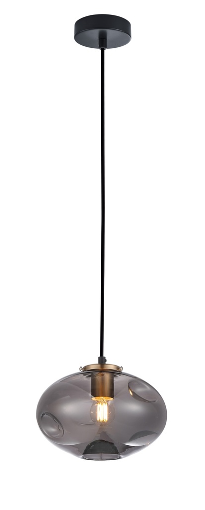 Pendant Light ES Smoke Glass Oval with Antique Brass Highlight OD180mm