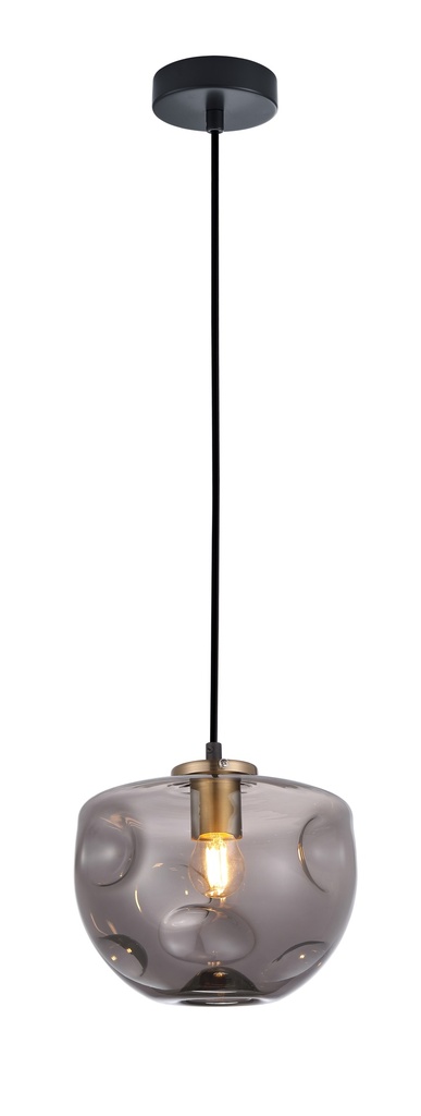 Pendant Light ES Smoke Glass FlatTop Dome Antique Brass Highlight OD220mm