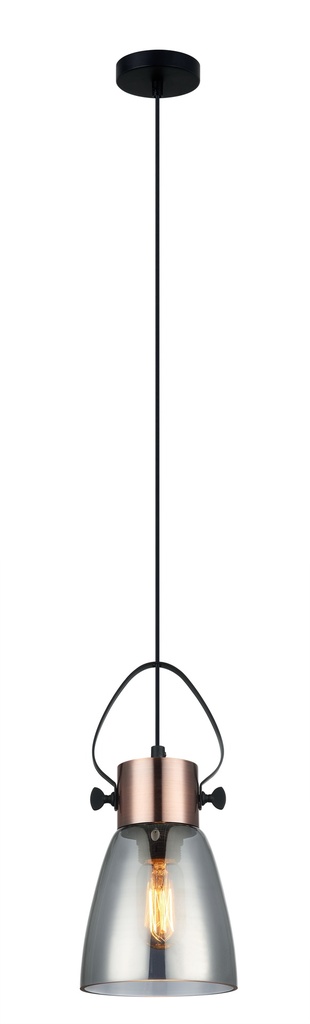 Pendant Light ES Smoke Glass Ellipse with Copper highlights OD145mm