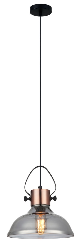 Pendant Light ES Smoke Glass Dome with Copper highlights OD250mm