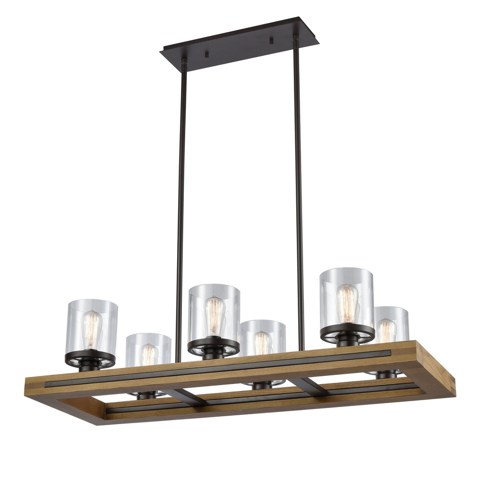 Pendant Light ESx6 Warm Chestnut Wood Rectangular with Clear Glass L1035mm