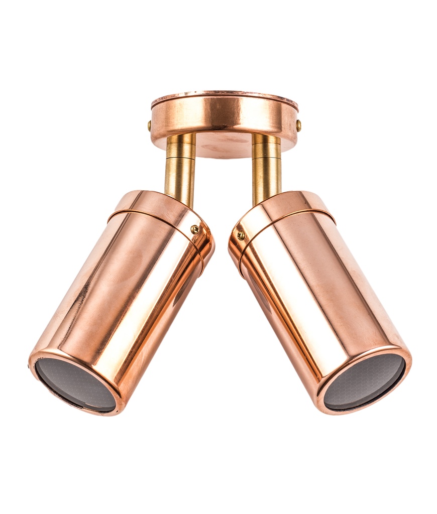 Pillar Light Double Adjustable 12V MR16 Copper (Light Weight) IP65 Round Back Plate with Brass Anti-Glare