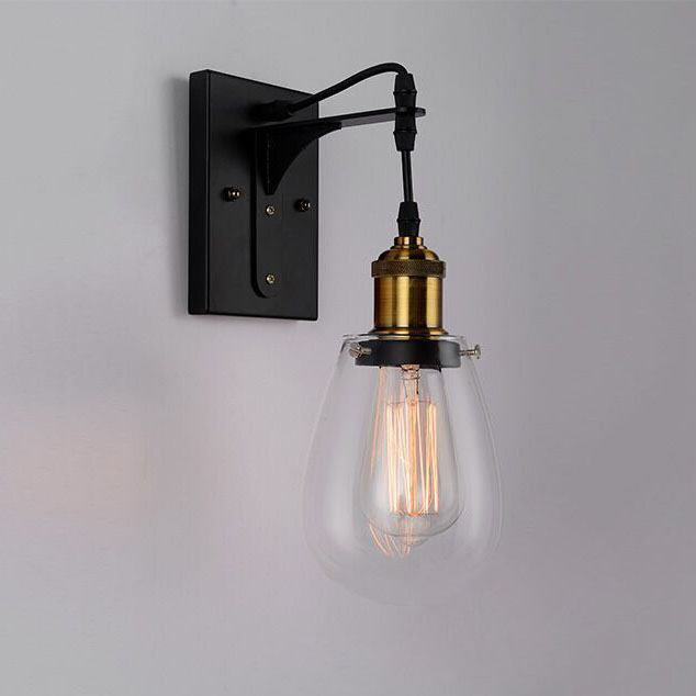 Wall Light Interior Surface Mounted ES Pear Clear Glass with Antique Brass