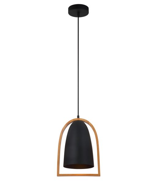 Pendant Light ES Matte Black And White Ellipse with Wood Frame OD230mm