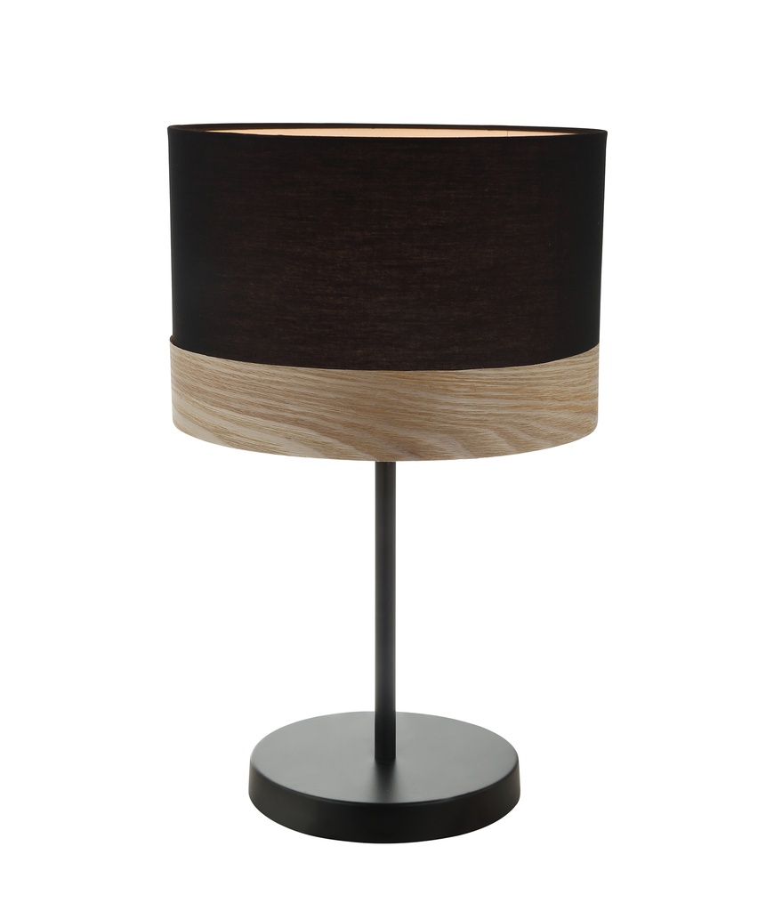 Table Lamp ES Medium Black Cloth Round OD300mm with Blonde Wood