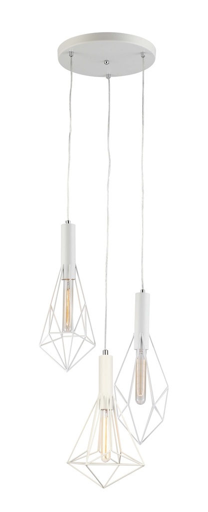 Pendant Light ESx3 White Diamond Cage x 3 with Round Matte Plate OD390mm