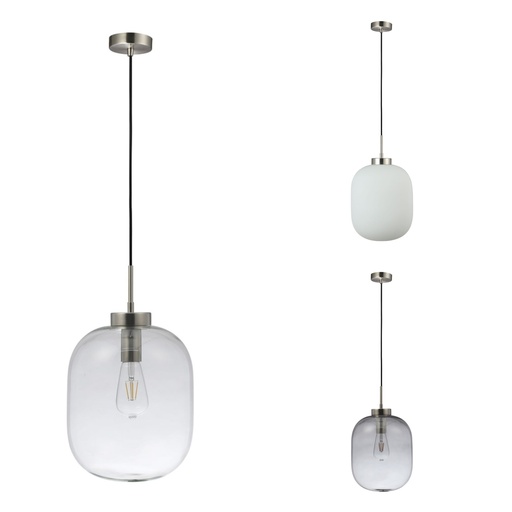 FLAUNT GLASS PENDANT 240V E27 SATIN CHROME