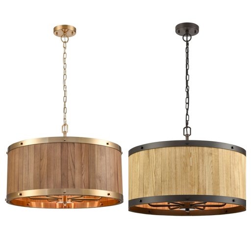 Pendant Light ESx6 Drum Natural Wood OD 624mm