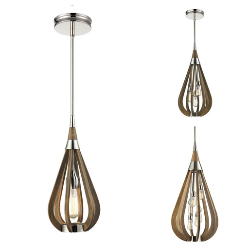 Pendant Light ES Taupe Wood Tear Drop