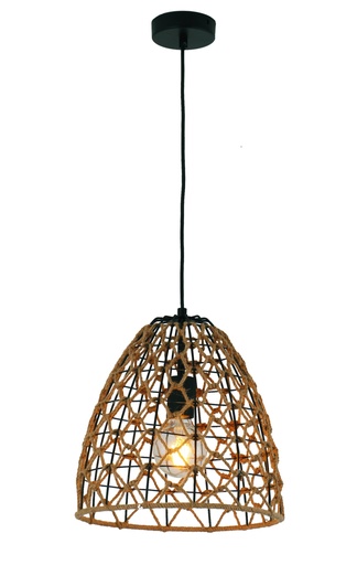 [CANAMO1] Pendant Light ES 40W Ellipse Hemp Rope & Black Hardware OD300mm