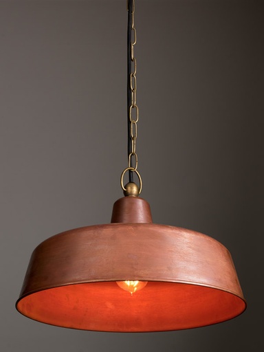 [DEKSEL03] Pendant Light ES Aged Copper Angled Dome OD400mm x H175mm