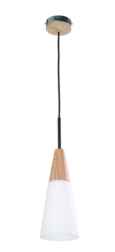 [FINN1] Pendant Light ES Opal Glass Long Cone with wood highlights OD130mm