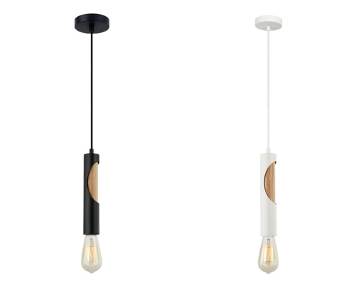 Pendant Light ES Iron Tube & Blonde Wood OD50mm