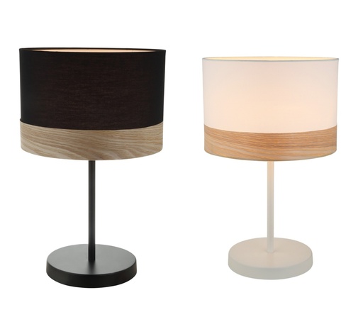 Table Lamp ES Medium Black Cloth Round OD300mm with Blonde Wood